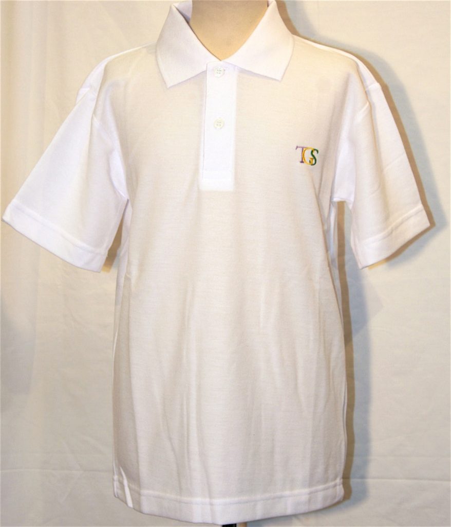White short sleeved polo shirt with TGS logo | The Gower School